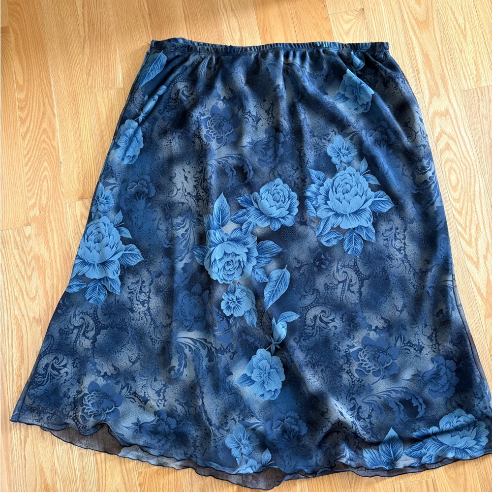 Avenue Blue Floral A-Line Skirt